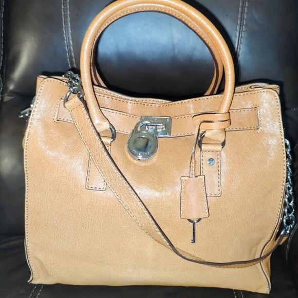 MICHAEL KORS HAMILTON COGNAC LEATHER SATCHEL SHOULDER BAG